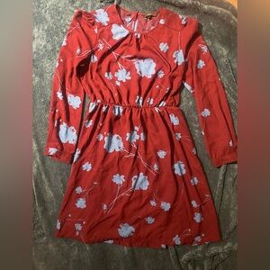 Vera Moda Burgundy Abstract Floral Long Sleeve Dress